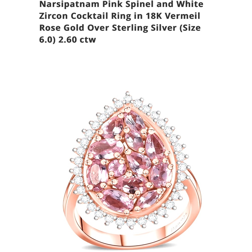 Pink Spinel & White Zircon Ring 18K Rose Gold Over Sterling Silver Sz 6 2.60 ctw